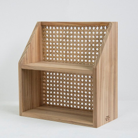 雙層實木籐編置物收納架 臺灣杉