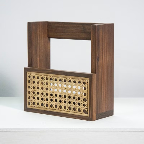 實木籐編置物架