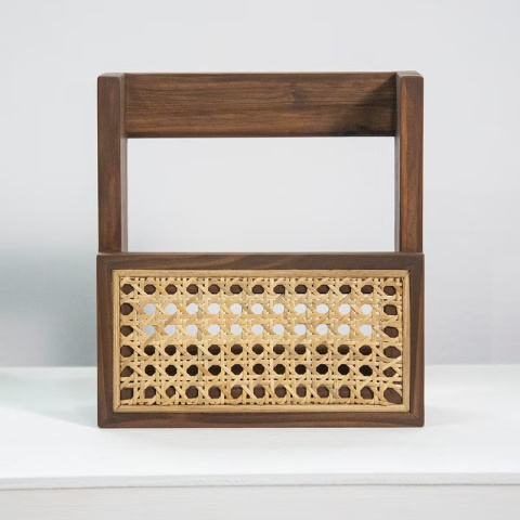實木籐編置物架