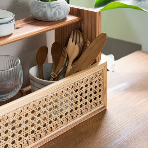 土與木之間 - 實木籐編增量雙層置物架