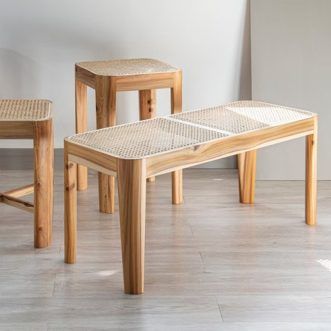 土與木之間 - 《Corner》H42實木藤編長凳