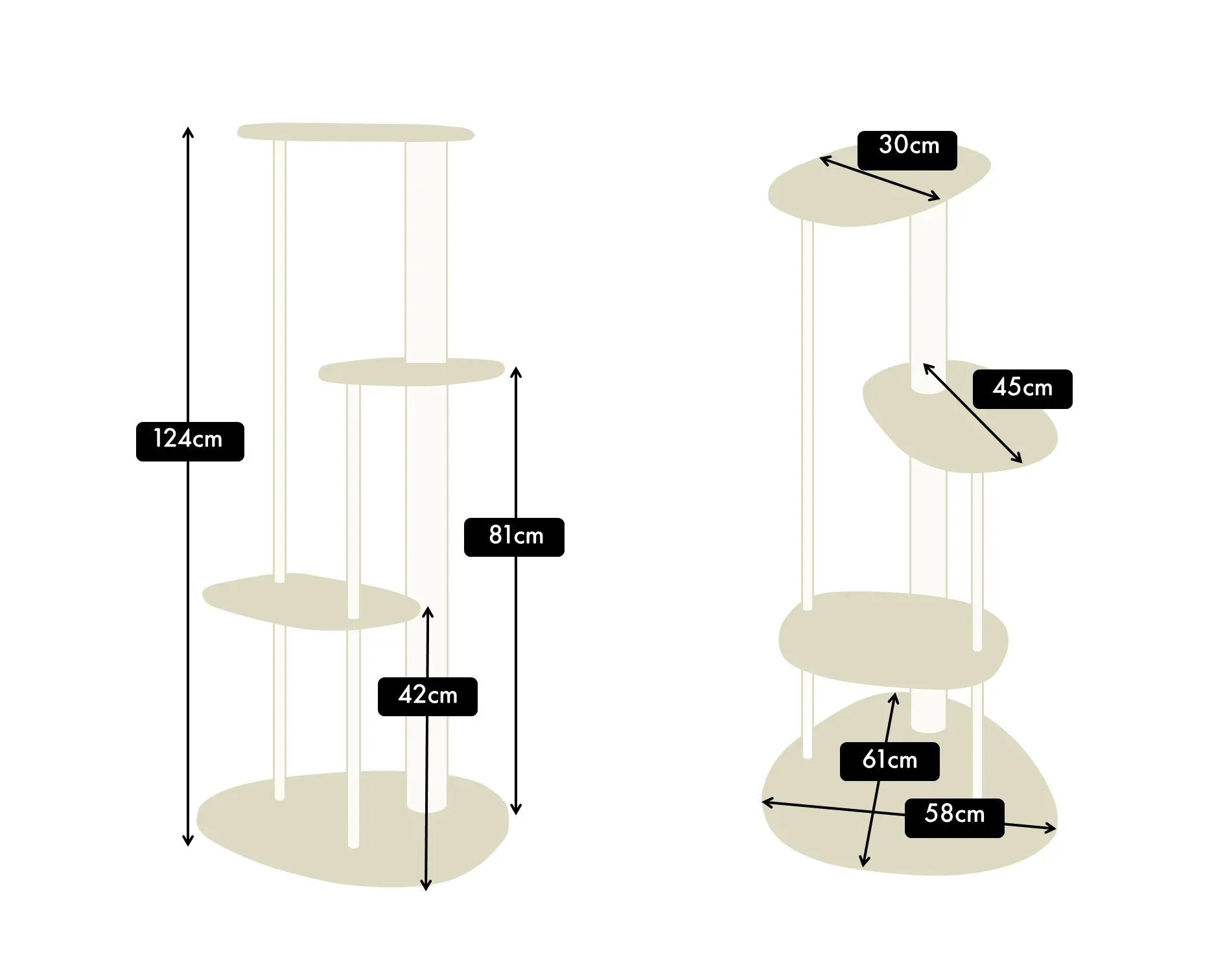 KARIMOKU CAT TREE 貓跳台產品尺寸圖